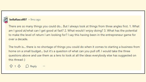Reddit user said when asked about starting a home based business