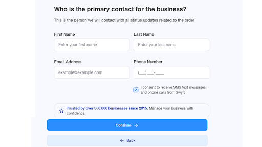 details regarding the primary contact 