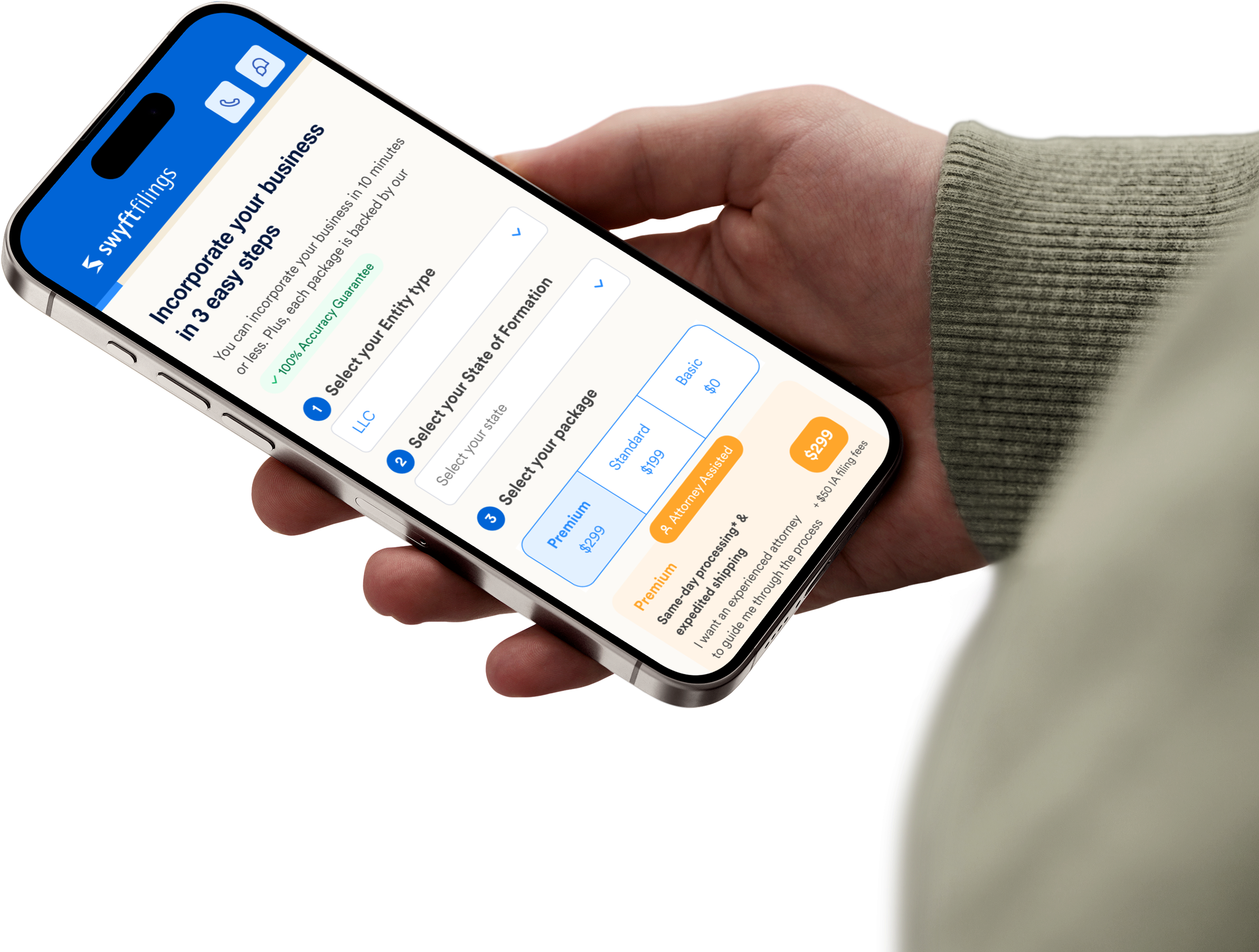 Business formation mobile app